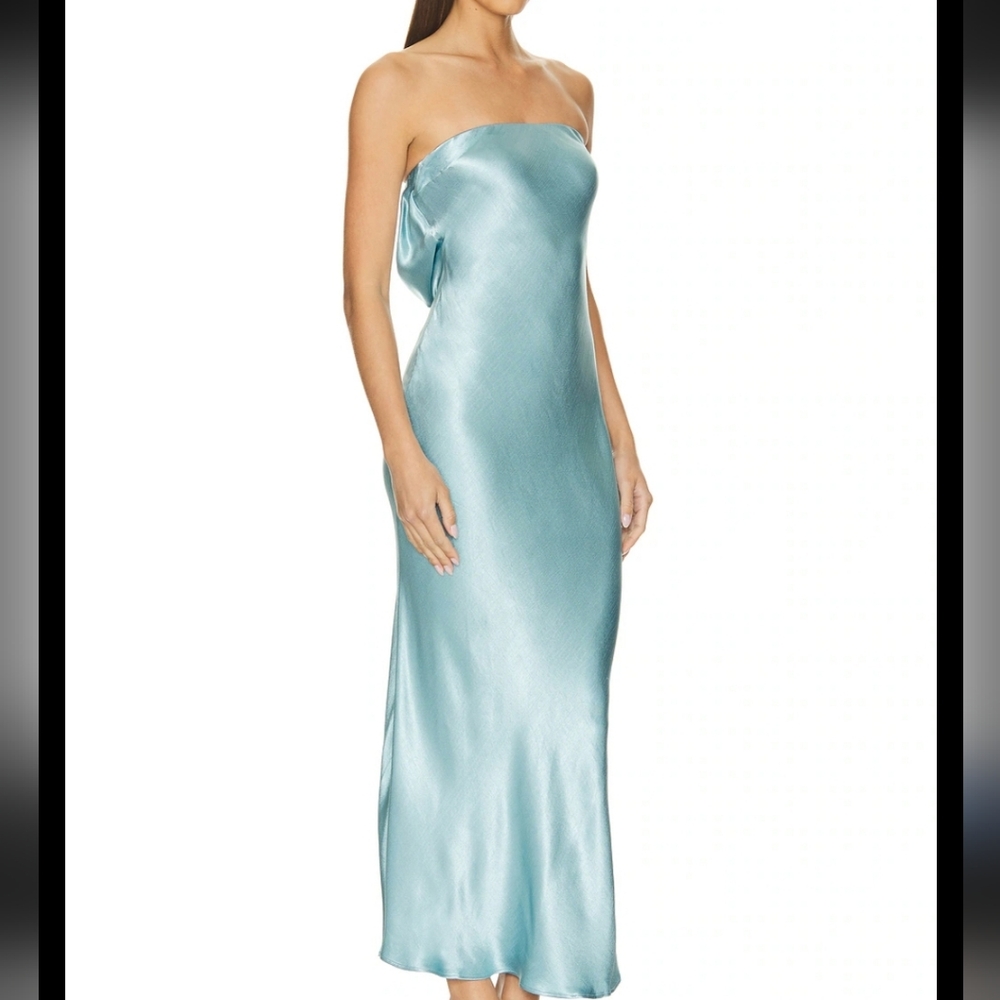Bec & Bridge Moon Dance Strapless Satin Maxi Dress Teal 2